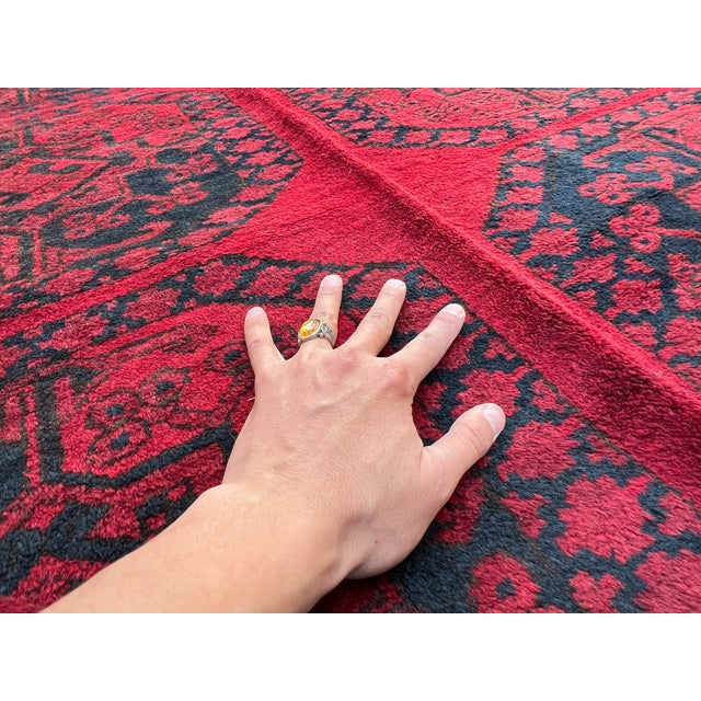 Red Vintage Afghan Turkmen Ersari Elephant Foot Rug - 10'7" X 7'3" For Sale - Image 8 of 13