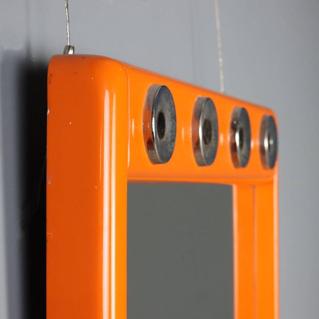 Orange Vintage Aluminium and Plastic Mirror with 4 Lights, Italy, 1970s For Sale - Image 8 of 12
