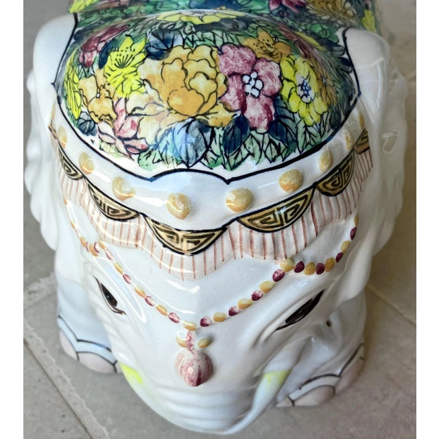 Whimsical Mid 20th-Century Highly Glazed Earthenware Elephant Garden Stool / Plant Stand For Sale - Image 17 of 18