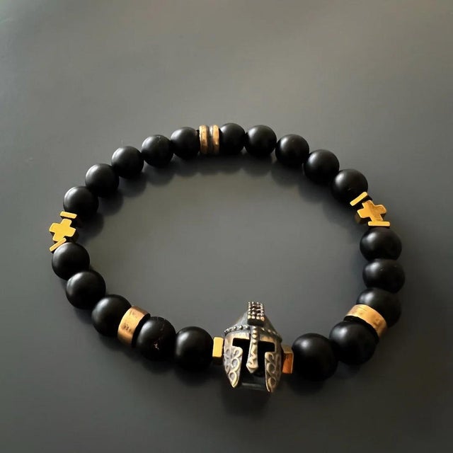 Metal Black Vibe Onyx Stone Beaded Gladiator Bracelet For Sale - Image 7 of 9