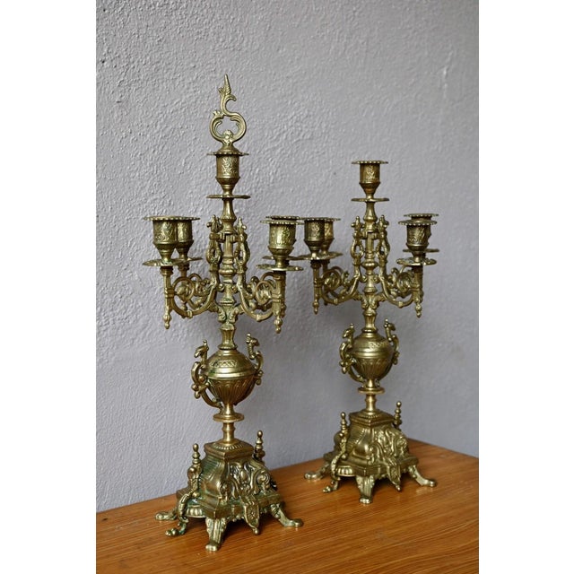 Napoleon III Baroque Brass Candlesticks, 1890s, Set of 2 For Sale - Image 3 of 13