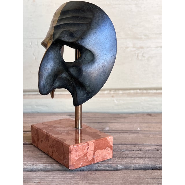 Signed Venetian Baroque Brass Dual-Finish Gilded Pantalone Theatrical Mask Sculpture on Marble Base For Sale - Image 10 of 10