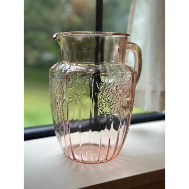 Mid-Century Modern 1930s Hocking Glass 'Mayfair / Open Rose' Pink Depression Pitcher For Sale - Image 3 of 5