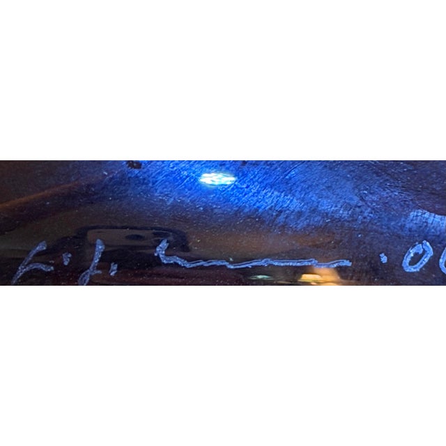 Blue Gallery Quality Pair of Signed Art and Numbered Murano Style Glass Lamps, Cobalt Blue With Iridescent Pattern For Sale - Image 8 of 12