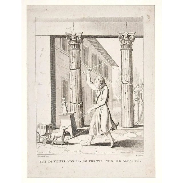 Italian Proverb - Original Etching - Late 19th Century Late 19th Century For Sale