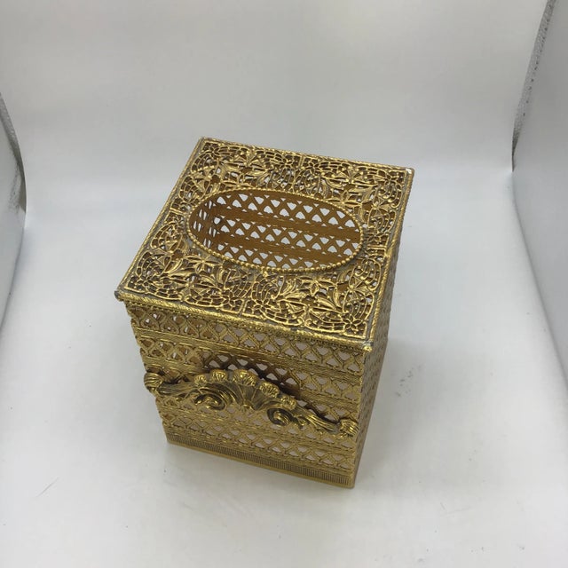 Vintage Mid century modern MCM gold tone filigree square tissue box Matson Stylebuilt Hollywood Regency style Tissue box...