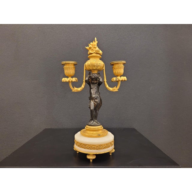 Black 19th Century Putti Candlesticks in Bronze, Ormolu and Marble, France, 1890s, Set of 2 For Sale - Image 8 of 17