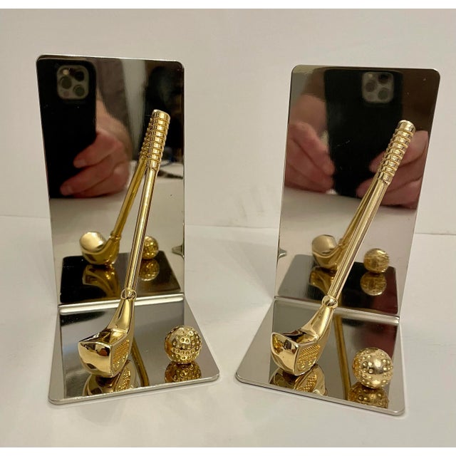 Metal Brass and Chrome Golf Club Bookends For Sale - Image 7 of 7