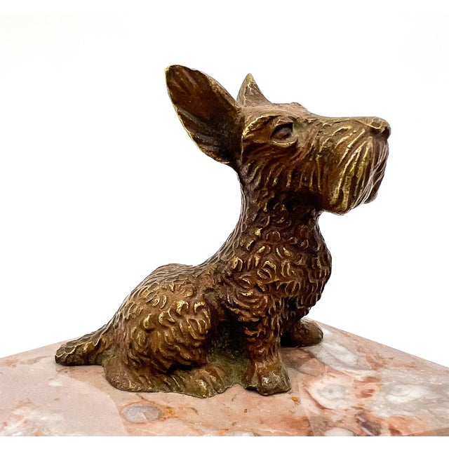 Stone Vintage Brass Scottie Dog Paperweight on Pink Marble Base – Hollywood Regency / Traditional For Sale - Image 7 of 10