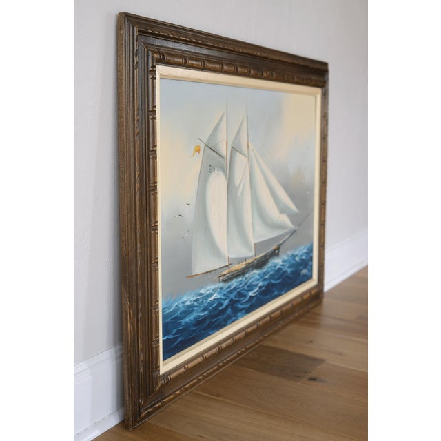 Nautical Vintage T. Peter Nautical Schooner Sailing Vessel Oil on Canvas Painting For Sale - Image 3 of 12