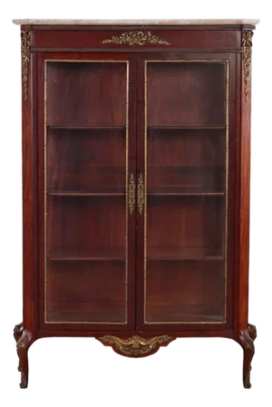 A French Louis XV Revival (Belle Époque) Mahogany Marble Top Vitrine, C. 1910.