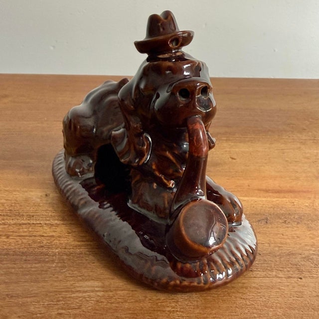 Ceramic Vintage Pipe Smoking Dapper Dog Incense Burner For Sale - Image 7 of 9