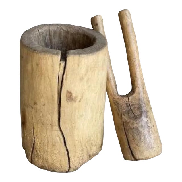 Early 19th Century Primitive Wood Mortar and Pestle, Belgium For Sale