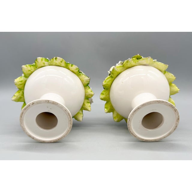 Petite Pair of Vintage Ceramic Floral Topiary Pedestals – Capodimonte Style - Cottagecore, Romantic, English Garden For Sale - Image 14 of 18