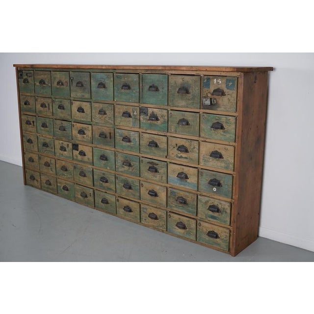 Large Industrial French Painted Pine Hardware Store Cabinet, 1950s For Sale - Image 16 of 18
