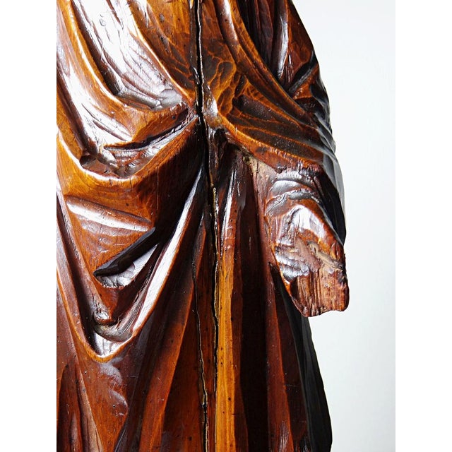 Vintage Religious Sculpture of the Virgin Mary in Carved Wood, 1920s For Sale - Image 12 of 16