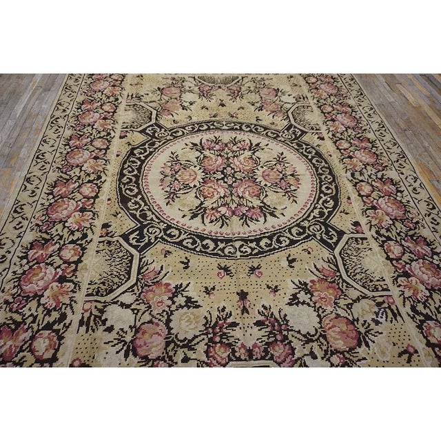 1850s Ivory Pink Antique Besserabian Kilim Flatweave Carpet Floral Medallion Rug For Sale - Image 9 of 12