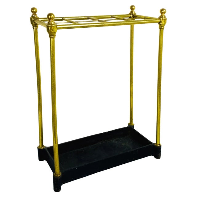 Mid-Century Italian Brass Umbrella Stand with Black Iron Base, 1950s For Sale - Image 11 of 11
