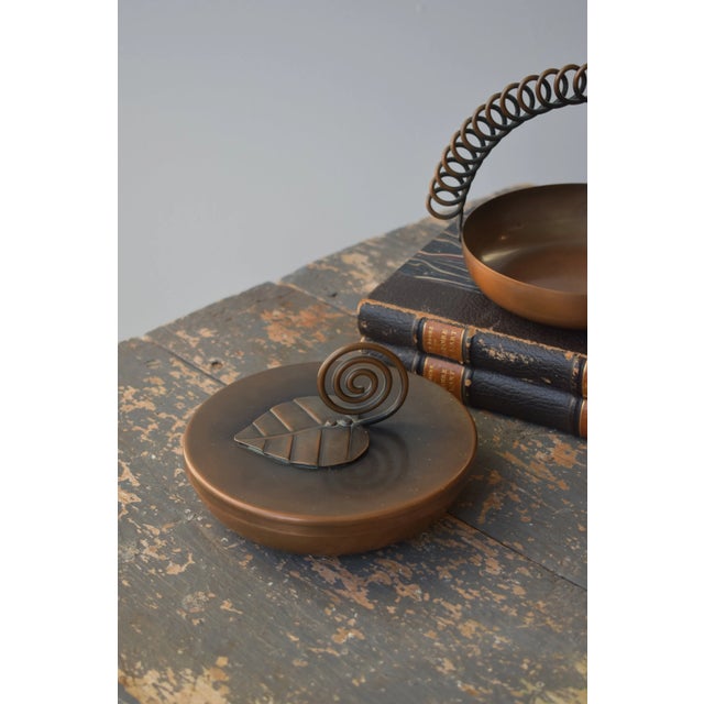 Francisco Rebajes Vintage Modernist Sculptural Hand Wrought Copper Vessel With Spiral + Leaf Detail by Frank Rebajes, Circa 1940s-50s For Sale - Image 4 of 12