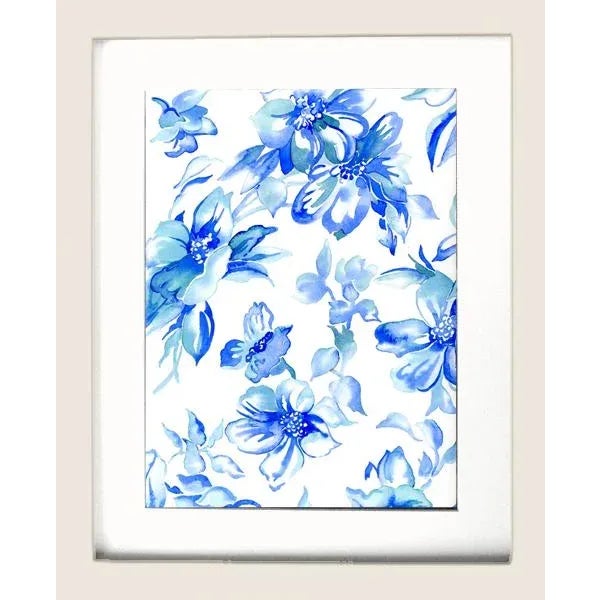 Original Blue and White Painting, Floral Summer Pattern Watercolor by Kathleen Ney For Sale - Image 4 of 4