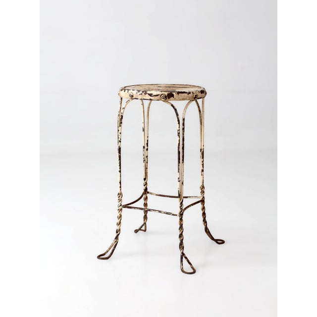 Metal Vintage Twisted Iron Garden Stool With Wood Top For Sale - Image 7 of 14