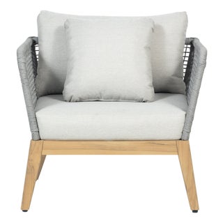 Cypress Teak Wood Outdoor Arm Chair With Gray Rope Design For Sale
