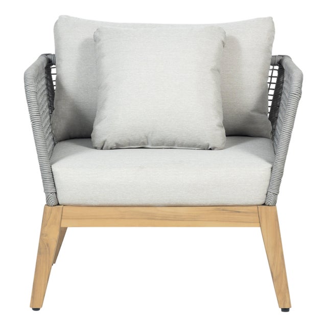 Cypress Teak Wood Outdoor Arm Chair With Gray Rope Design For Sale