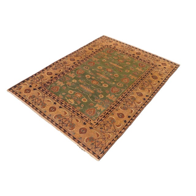 Art Deco 1980s Shabby Chic Green/Gold Wool Rug - 7'3" X 10'1" For Sale - Image 3 of 10