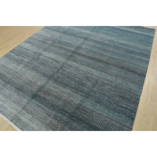Contemporary Fine Contemporary Rug 7’11” X 10’1” Blue Wool Hand-Knotted Carpet For Sale - Image 3 of 12