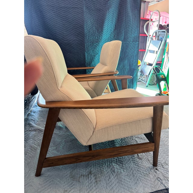 Textile Mid Century Wood Chair Set of 2 For Sale - Image 7 of 11