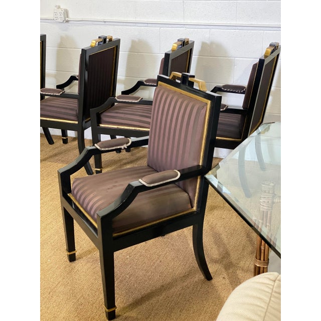Black 1980s Hollywood Regency Black Lacquer and Satin Dining Armchairs – Set of 8 For Sale - Image 8 of 13
