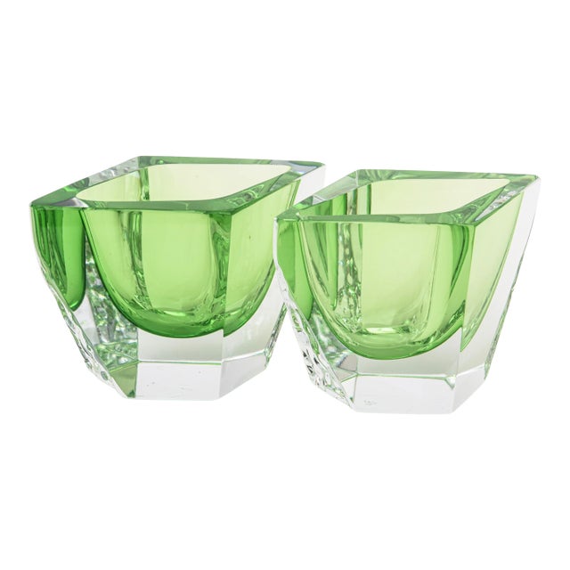 Vintage Murano Alessandro Mandruzzato Paddled Glass Sculptural Bows in Light Kelly Green, 1970's For Sale