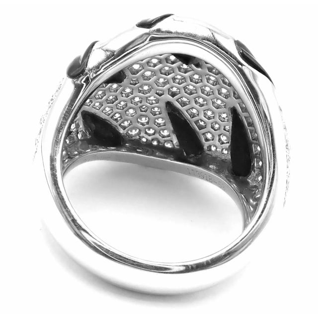 Contemporary Cartier Panther Panthere Claw 18k White Gold Diamond Onyx Ring Size 53 For Sale - Image 3 of 9