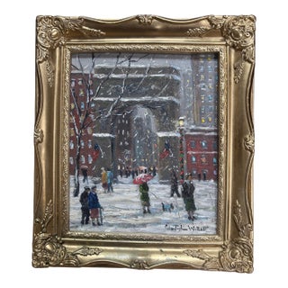 Washington Square at Christmas by Christopher Willett, Oil on Board For Sale