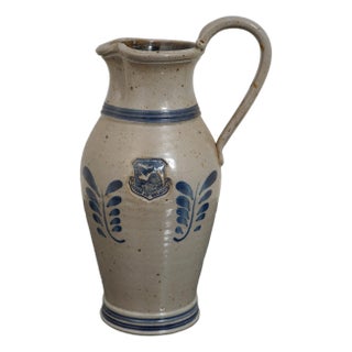 Swank Stoneware Decorated Handled Pitcher For Sale
