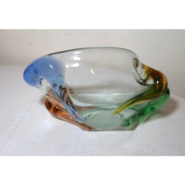 Large Vintage Hand Blown Murano Art Glass Cigarette Cigar Ashtray Italy Rainbow For Sale - Image 10 of 12