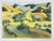 Rustic European Late 20th Century Yellow and Green Rolling Hills Watercolor Landscape Painting For Sale - Image 3 of 3
