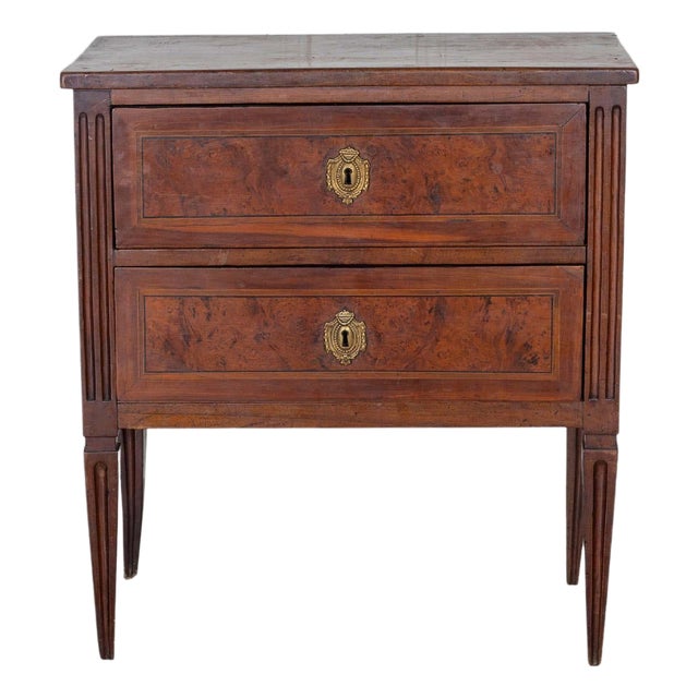 Small Italian Walnut Chest of Drawers with Two Drawers, Late 18th–Early 19th Cen For Sale
