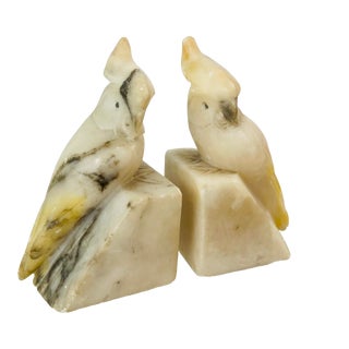 Vintage Alabaster Bird Bookends, a Pair For Sale