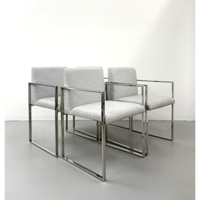 MCM Palecek Chrome Upholstered Arm Chairs - Set of 4 For Sale In West Palm - Image 6 of 8