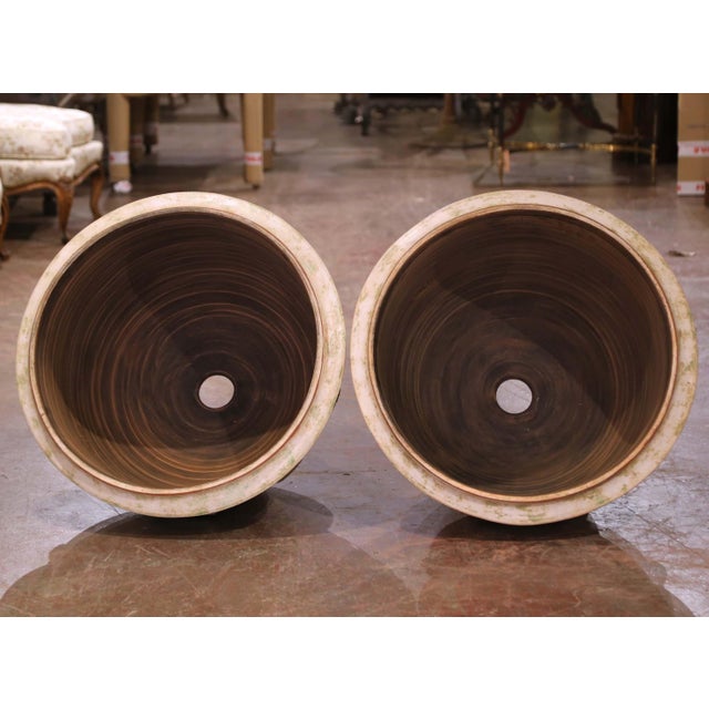 Cream Early 21st Century French Handmade Terracotta Bowl Urn Planters by La Madeleine in Anduze - Set of 2 For Sale - Image 8 of 12