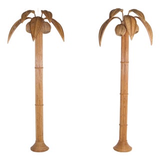 Large Palm Wall Light in Rattan For Sale