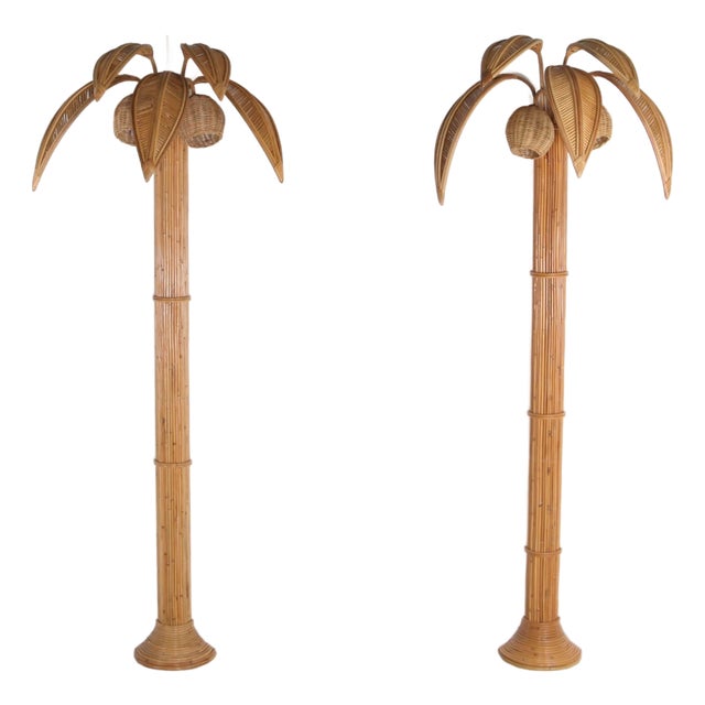 Large Palm Wall Light in Rattan For Sale