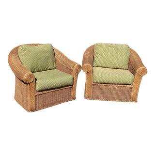 Henry Link Vintage Rattan Club Chairs - Pair For Sale