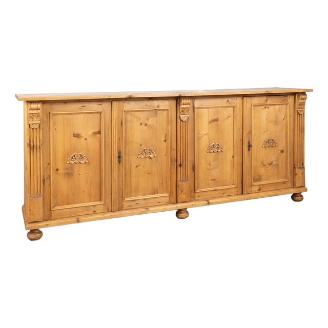 Long 20th Century Danish Pine Sideboard Buffet Console For Sale
