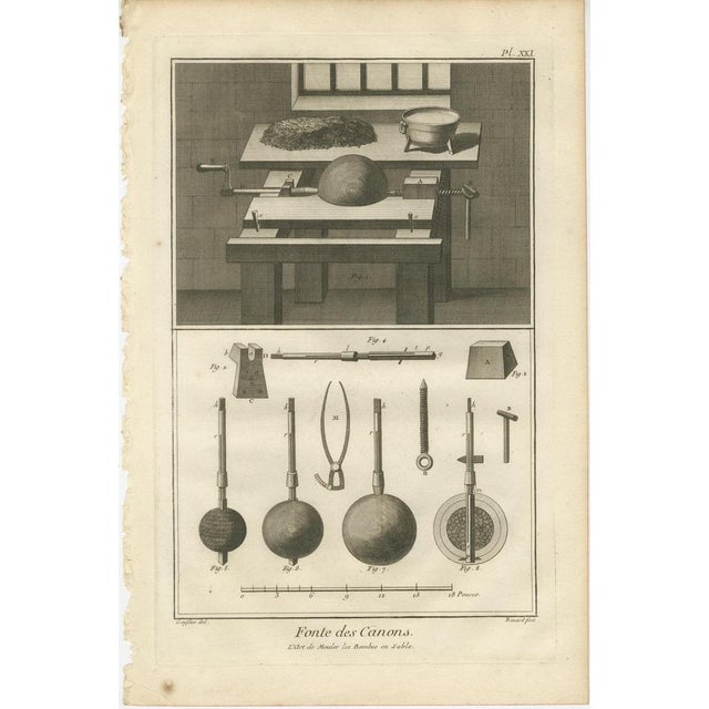 Cannon Manufacturing and Artillery Casting Techniques, 1770, Engravings on Paper, Set of 6 For Sale - Image 5 of 10