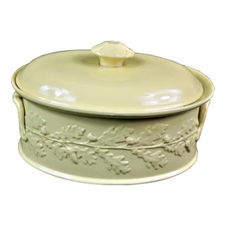 Rare Late 19th Century French Yellow Ware Cassarole in Holly and Berry Pattern For Sale