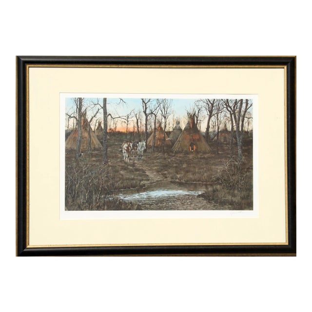 Indian Camp, Gordon Phillips Offset Lithograph, Signed and Numbered in Pencil For Sale