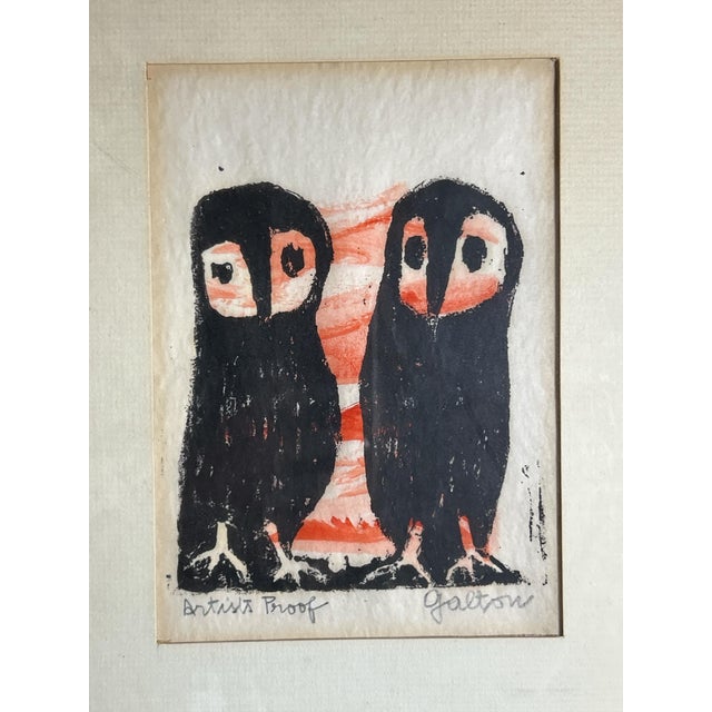 Abstract Expressionism Vintage Herta Galton Framed Pair of Owls Artist Proof For Sale - Image 3 of 4