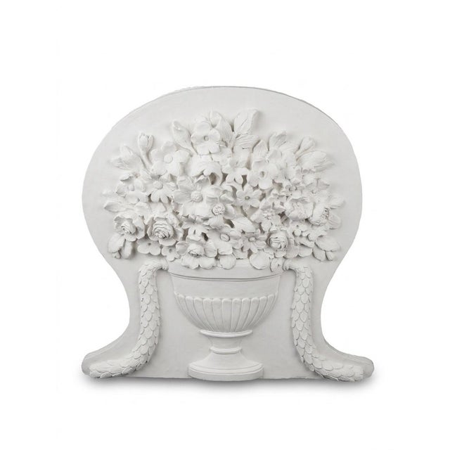 2000 - 2009 Vintage White Cast Stone Floral Urn Wall Plaque For Sale - Image 5 of 12